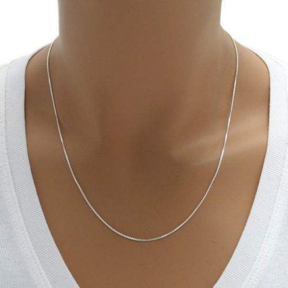 Beauniq Solid Sterling Silver Rhodium Plated 0.8mm Box Chain Necklace up to 22" 