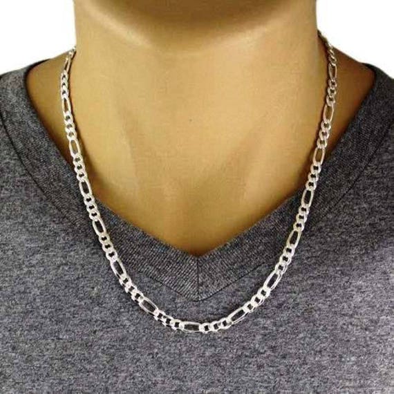 Men's 7.0mm Figaro Chain Necklace in Solid Sterling Silver - 22