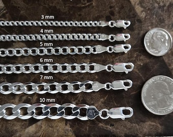 Solid Sterling Silver Curb Link Chain Necklace and Bracelet Lengths