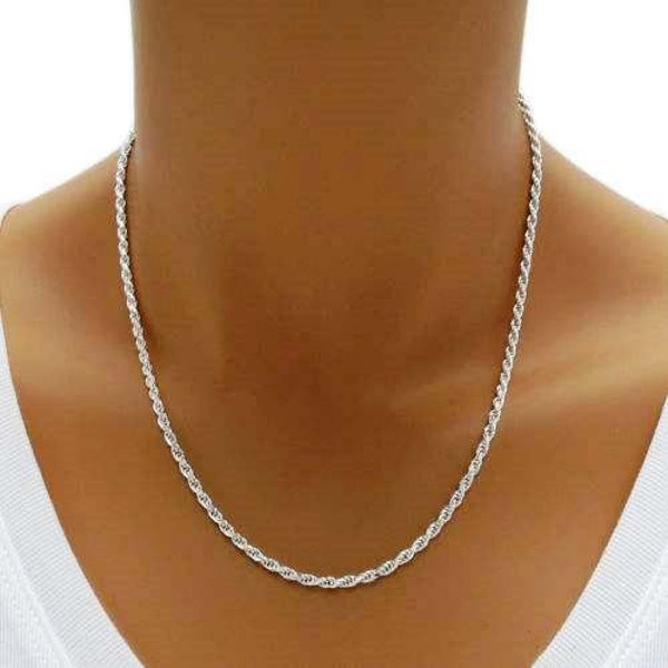 925 Sterling Silver Diamond Cut Rope Chain - 050 Gauge 2.5 mm -   16"/18"/20"/22"/24"