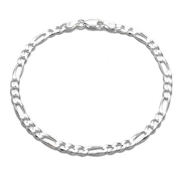 925 Sterling Silver Figaro Link Chain Bracelet - 100 Gauge 4 mm - 6"/7"/8"/9"