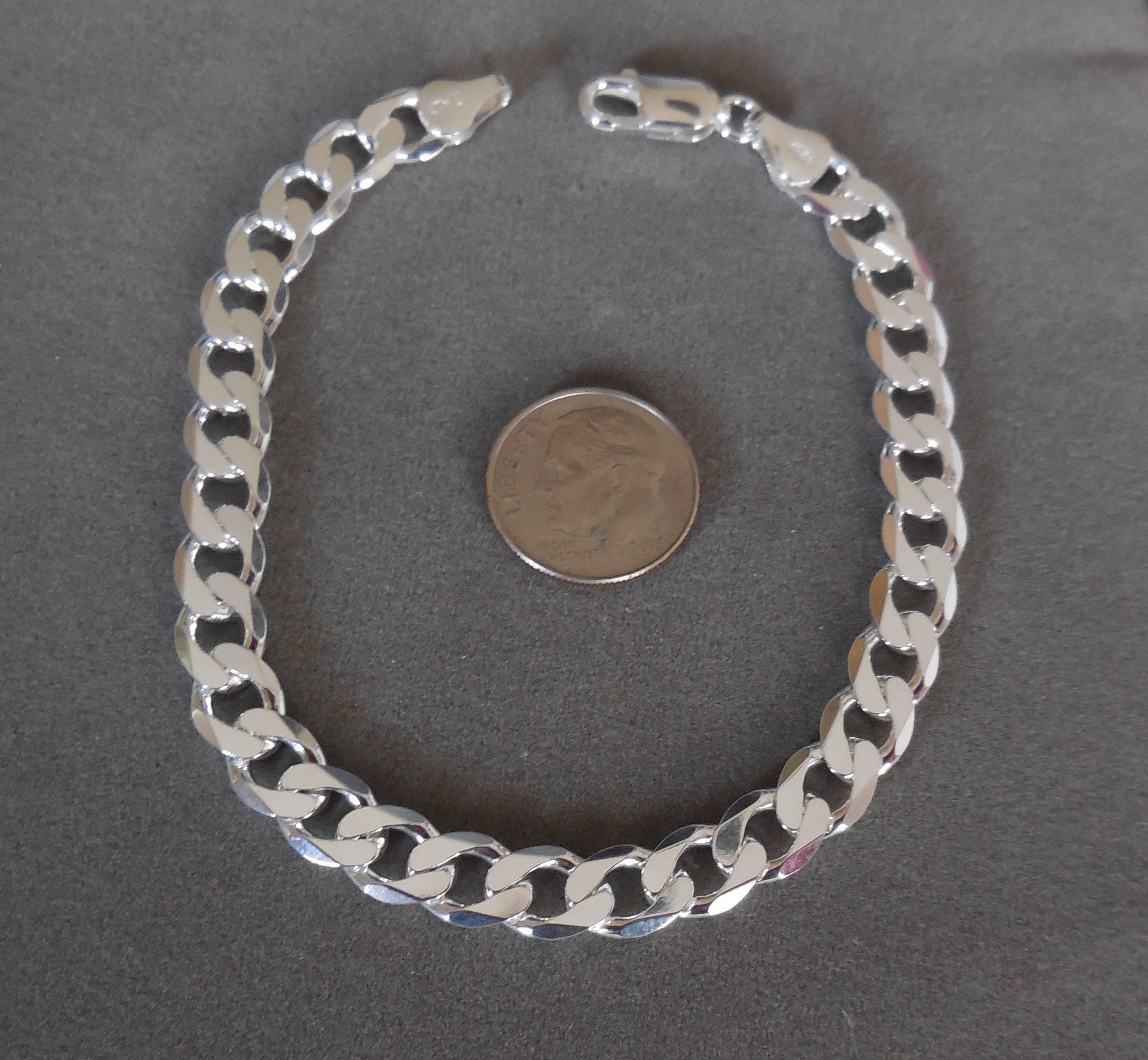 925 Sterling Silver Curb Link Chain Bracelet 180 Gauge 7 Mm - Etsy
