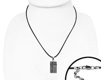 Stainless Steel Tag Pendant Necklace with Black CZ Cross