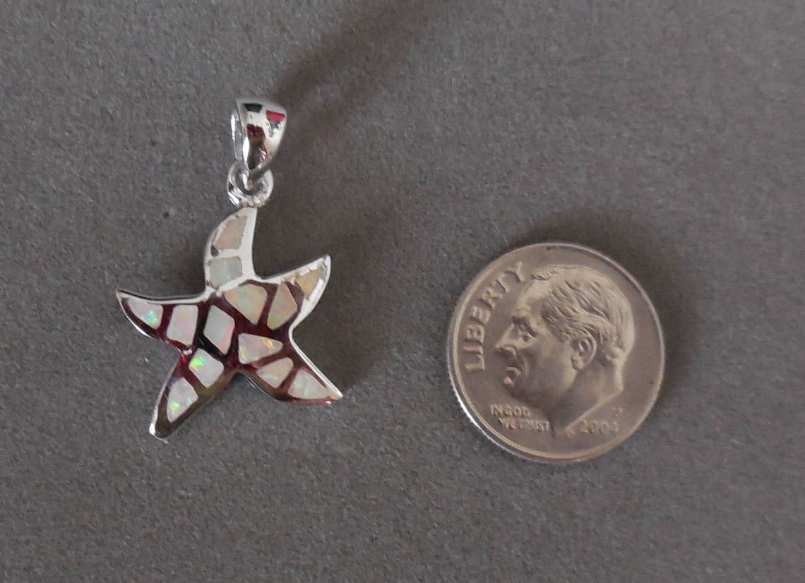 925 Sterling Silver Starfish Pendant With White Opal - 16 Mm - Etsy
