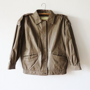 Vintage 80s Beige Gray Leather Bomber Jacket Cropped Genuine Leather Rocker Bomber Blazer Unisex Winter Biker Jacket Size Medium To Large