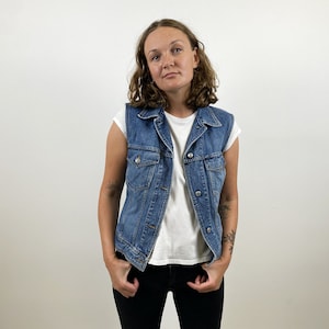 Denim Blue Womens Vest Blue Jeans Waistcoat Hipster Cotton Jeans Waistcoat Biker Motorcycle Vest Hipster Clothing Size Medium Denim Vest