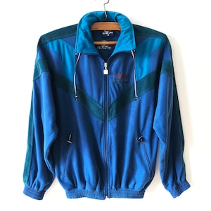Vintage UMBRO Velvet Track Jacket: Blue Color Block Sport Coat (XS/Small)