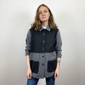 Vintage 80s Gray Wool Blend Jacket: Retro Lumberjack Style (Size L)