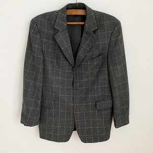 Vintage Plaid Wool Blazer: Gray Checked Sportcoat, Size Large