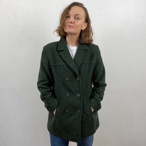 Short Green Wool Blend Coat Green Winter Trench Double Breasted Wool Coat Winter Wool Blend Jacket Military Style Coat Size Medium Overcoat