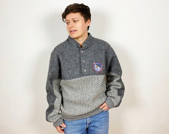 Vintage Norwegian Wool Sweater: Gray Nordic Fair Isle Jumper, Size XL