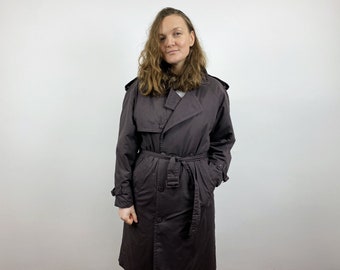 Vintage Brown Trench Coat: 90s Oversized Duster, Size Medium