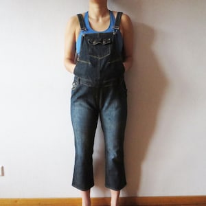 Dark Blue Denim Overall Jean Bib Dungarees One Piece Romper Denim Jumpsuit Maternity Overalls Pregnancy Clothes Size Medium to Large