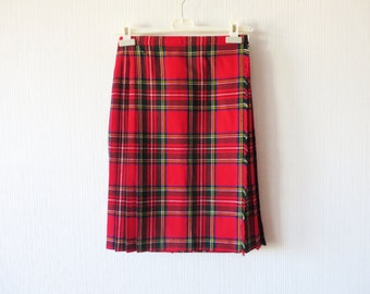 25 Waist XS Scottish Pendleton Style Malvern Tailored Tartan Style Spring Summer Preppy Pleated Wool Scotland Kilt Vintage Plaid Skirt