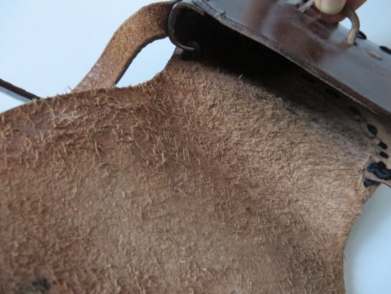 Vintage 80s Tooled Leather Saddle Bag Dark Brown … - image 5