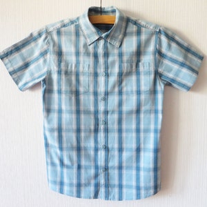 Vintage Light Blue Plaid Cotton Shirt - Mens Size Small