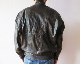 Vintage 80s Lamb Leather Bomber Jacket: Distressed Brown Biker