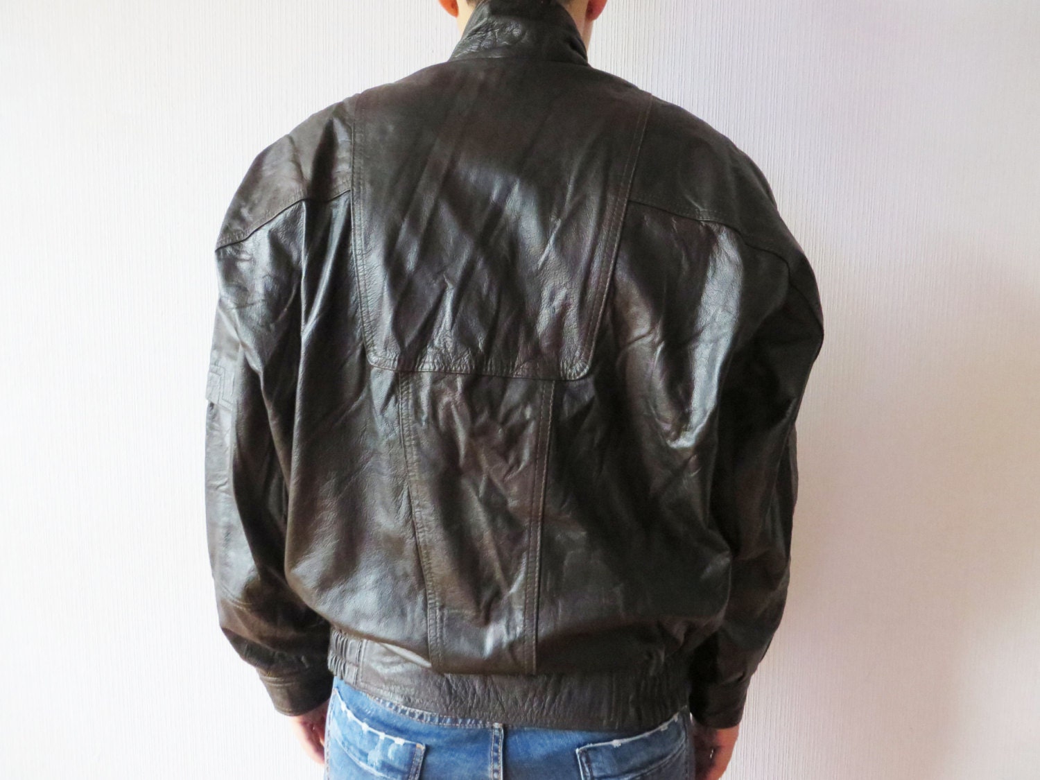 Vintage 80s Lamb Leather Bomber Jacket: Distressed Brown Biker Vintage 80s Lamb Leather Bomber Jacket: Distressed Brown Biker