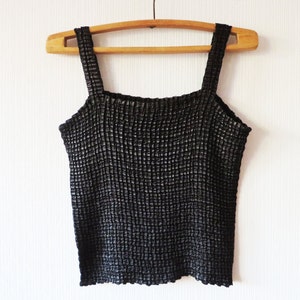 Black Women&#39;s Straps Top Black Wrinkled Tank Top Black Summer Shirt Black Womens Top Stretchy Elastic Top Size Medium To Large