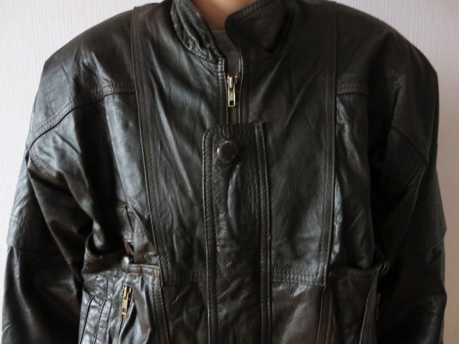 Vintage 80s Lamb Leather Bomber Jacket: Distressed Brown Biker