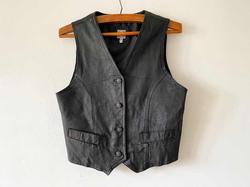 Womens Black Real Leather Waistcoat Boho Dark Genuine Leather Biker Motorcycle Bohemian Hipster Clothing Women/'s Biker Waistcoat Size Large