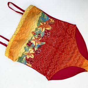 Vintage 80s Floral One-Piece Swimsuit: Retro Red Open Back XL