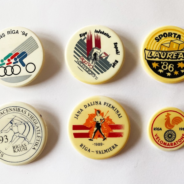 Set of 6 Vintage Latvian Athletic USSR Pins Soviet Vintage Badge Rare pins Rare badge Plastic pin USSR Era Various Random Collection Pins