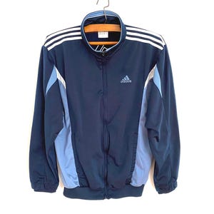 Vintage Blue ADIDAS Track Jacket: Three Stripes Sport Coat, Size Large