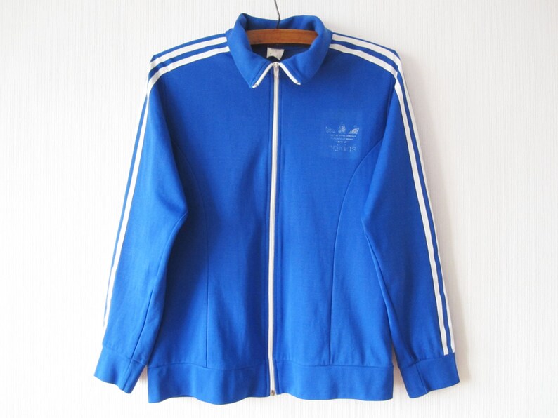Jahrgang blau ADIDAS Jacke läuft Adidas Track Jacke blau Joggen Parka Aerobic Jacke Hipster Sport Mantel drei Streifen groß Jahrgang blau ADIDAS Jacke läuft Adidas Track Jacke blau Joggen Parka Aerobic Jacke Hipster Sport Mantel drei Streifen groß