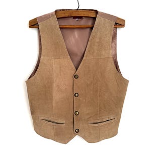 Vintage Suede Leather Vest Men’s Size Large Light Brown Genuine Leather Waistcoat Western Cowboy Style Biker Club Motorcycle Gear Sleeveless