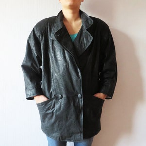 vintage 80s Veste en cuir noir Long Cuir véritable Blazer En cuir véritable Manteau Winter Biker Bomber Jacket Taille Grand Fabriqué en Allemagne