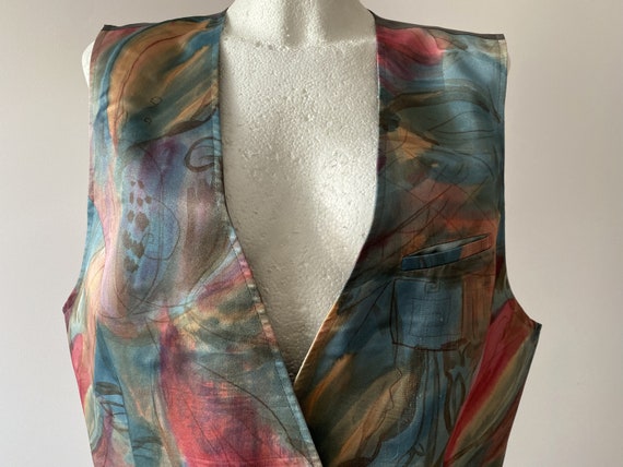 80s Colorful Abstract Print Waistcoat Green Tapes… - image 2