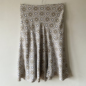 Vintage Floral Print Linen Skirt: High Waisted Pastel Summer Skirt, Size L