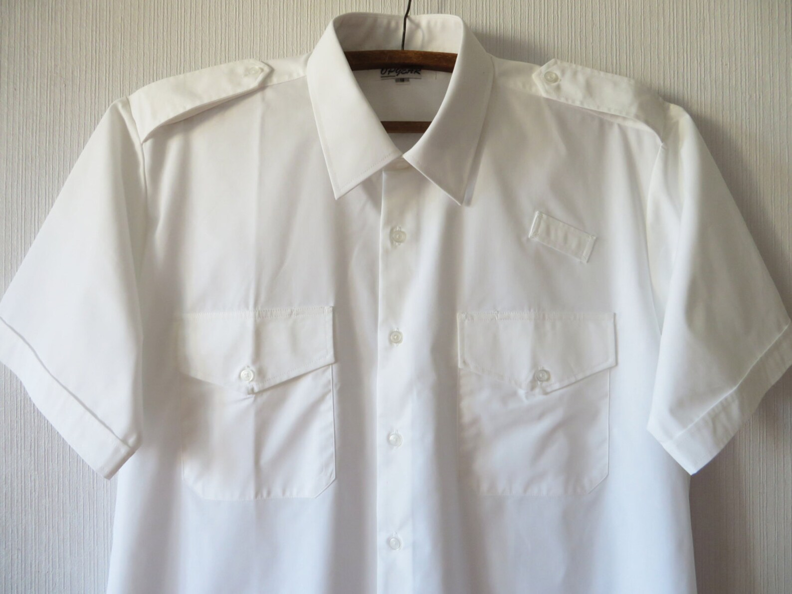 White Uniform Shirt Men's Military Style Chemise Shoulder Etsy