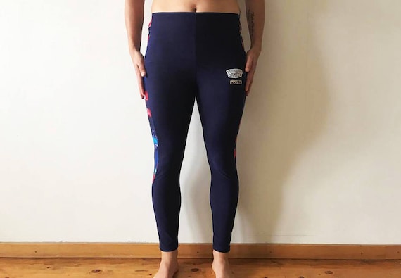 Vintage 80s Spandex Blue Leggings Retro Abstract Print Aerobics