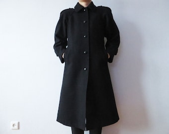 Vintage Burberry Wool Pea Jacket / Black Coat With Double