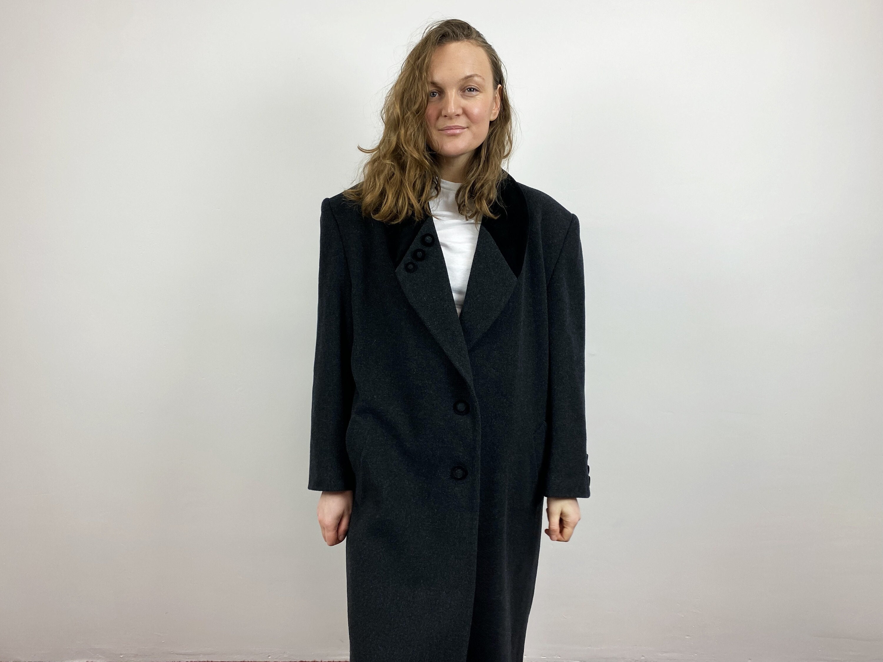 classical lapel double breasted plain swing woolen coats