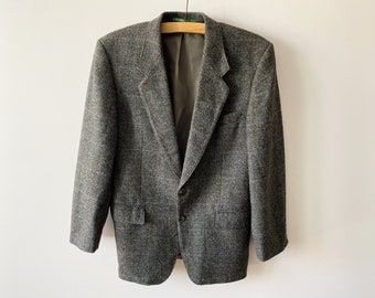 Vintage Gray Houndstooth Tweed Blazer Grayish Wool Blend Lined Tweed Jacket Geay Blazer Sportcoat Jacket Casual Office Jacket Size Medium
