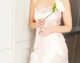 Rose Blush Luxury silk and lace handmade slip/ chemise/ bias cut/ wedding lingerie/ silk nightwear/ slip dressing/ bridal/honeymoon lingerie