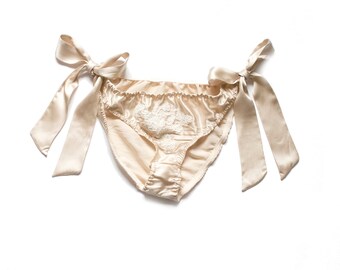 Aemilia Side Tie Boudoir Panties - handmade luxury lingerie made in 100% silk and French Lace