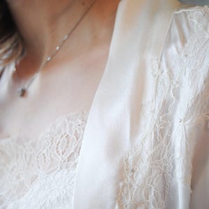 Luxury silk ivory bridal robe with inlaid chantilly lace design, bridal loungewear and nightwear handmade in England image 5