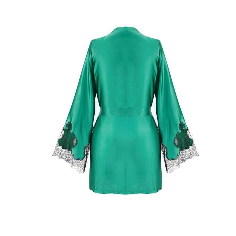 Ariana Emerald Luxury Silk and Lace Robe/ 100% silk mid length robe/ silk satin dressing gown/ Pure Silk Robe/ Christmas gift /Wedding Robe image 4