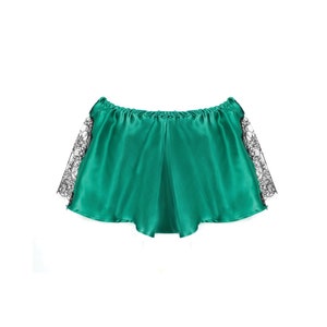 Ariana Emerald luxury Silk and Lace Shorts, christmas lingerie, lingerie handmade in England, Chantilly lace and silk soft french silk image 3