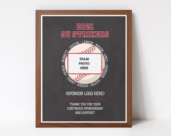 Custom Baseball Team Sponsor Gift, Team Sponsor, Baseball Team Photo, Baseball Team Sponsor Printable, Baseball Gift to Team Sponsor