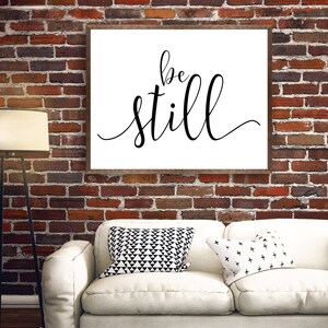 Be Still Wall Art, Be Still Printable, Be Still Print, Black and White Cursive Design, Scripture, Gray Frames Digital Print & Home Wall Art