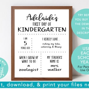 First Day of School Sign, Back to School Sign Digital File, Editable Back to School Printable, Download Now & Edit Yourself!