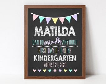 You Can Do Virtually Anything, First Day of School Chalkboard Printable Sign, Distance Learning, Quarantine 2020 Elearning Sign, Grade Level