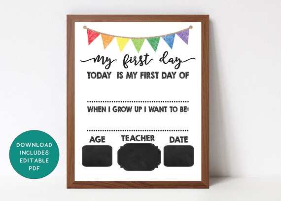 First Day of School Template Printable JPEG Back to School | Etsy