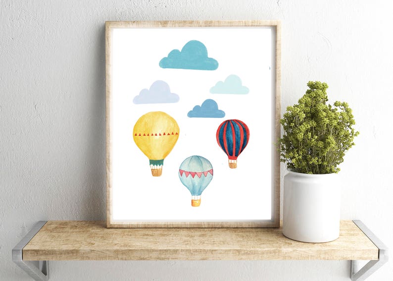 Colorful watercolor Hot Air Balloon Wall art Nursery Wall Etsy