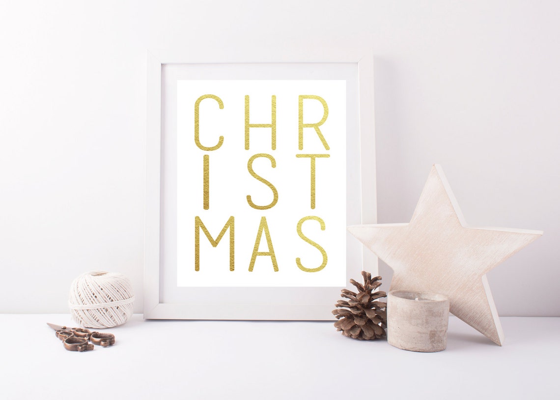 Gold CHRISTMAS Wall Print or Printable Holiday Wall Decor Etsy